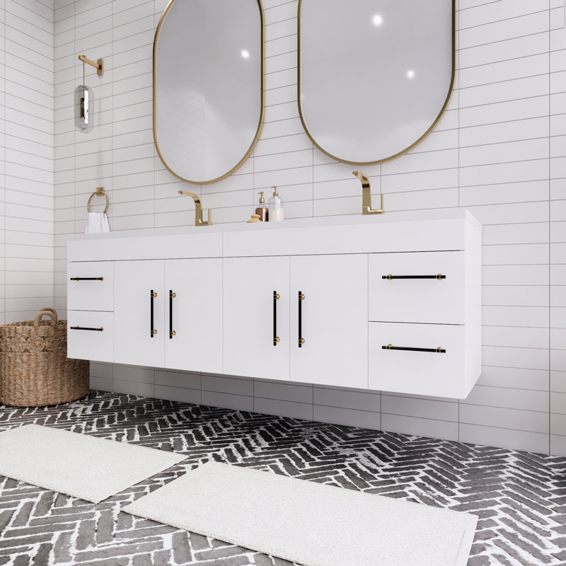 Spring 72'' Double Bathroom Vanity with Acrylic Top, Gloss White