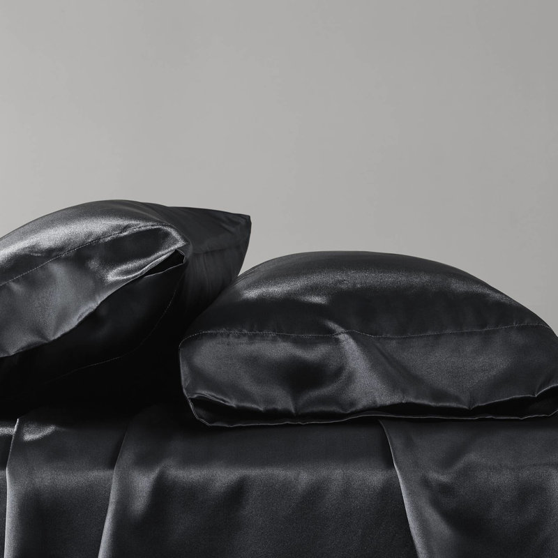 Drap-housse noir luxueux 100% satin, 7 plis