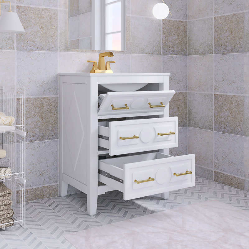 Ensemble de meuble-lavabo autoportant 24 po avec comptoir en céramique 24 po, Blanc, 24"