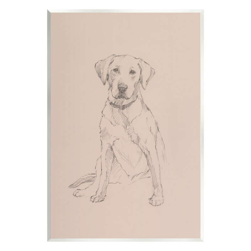 Retriever Portrait d'animal - reproduction de dessin, H 15 po x l 10 po x P 0,5 po, Bois