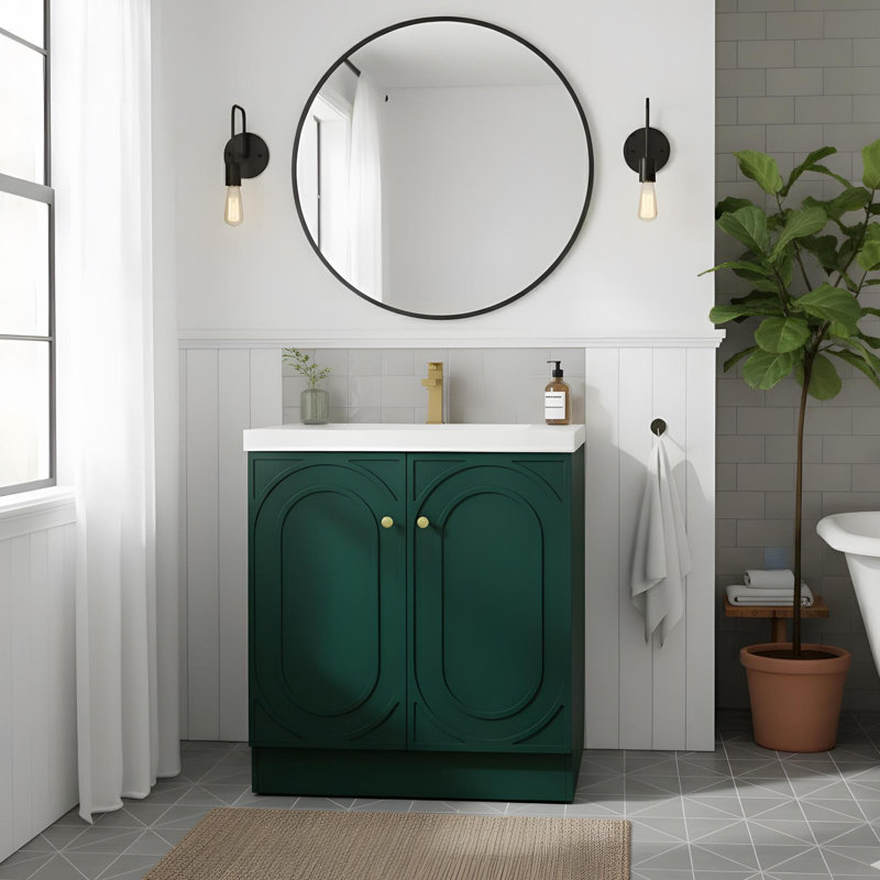 Meuble-lavabo autoportant de 30 po avec lavabo et 2 portes à fermeture en douceur, Vert foncé