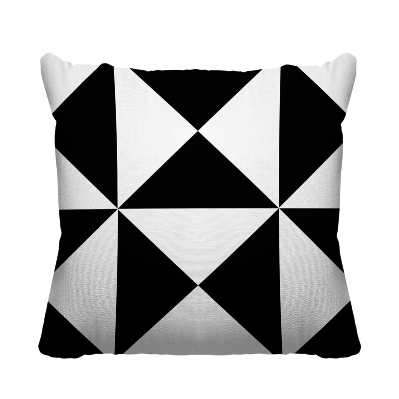 Coussin décoratif intérieur / extérieur Farrell, Géométrique noir 2, 17" x 17", Carré