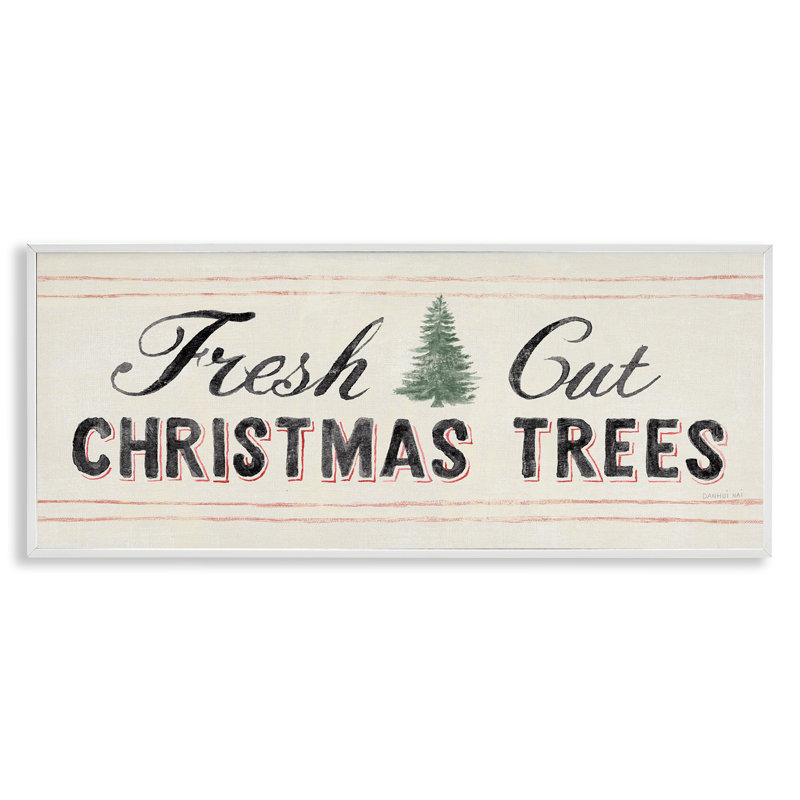 «Fresh Cut Christmas Trees», signe d'hiver rétro, art texturé par Danhui Nai, Estampe numérique encadrée blanc bord de mer
