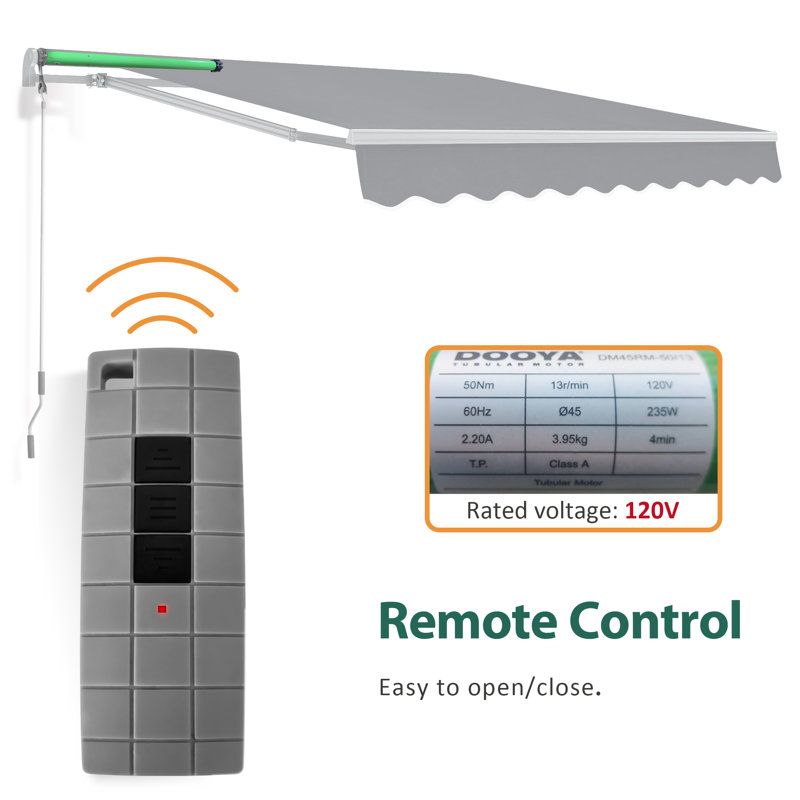 10x8 ft. Powered Retractable Patio Awnings, Outdoor Sunshade Canopy with Remote, Gray