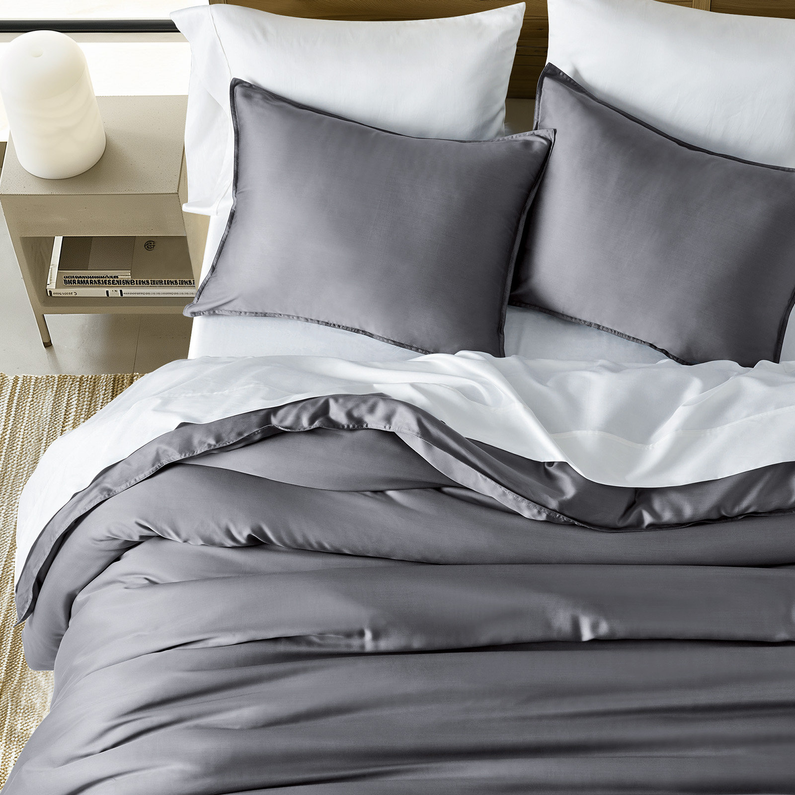 Tencel Lyocell Cooling Duvet Cover Set, Charcoal Gray, Queen Duvet Cover + 2 Queen Shams