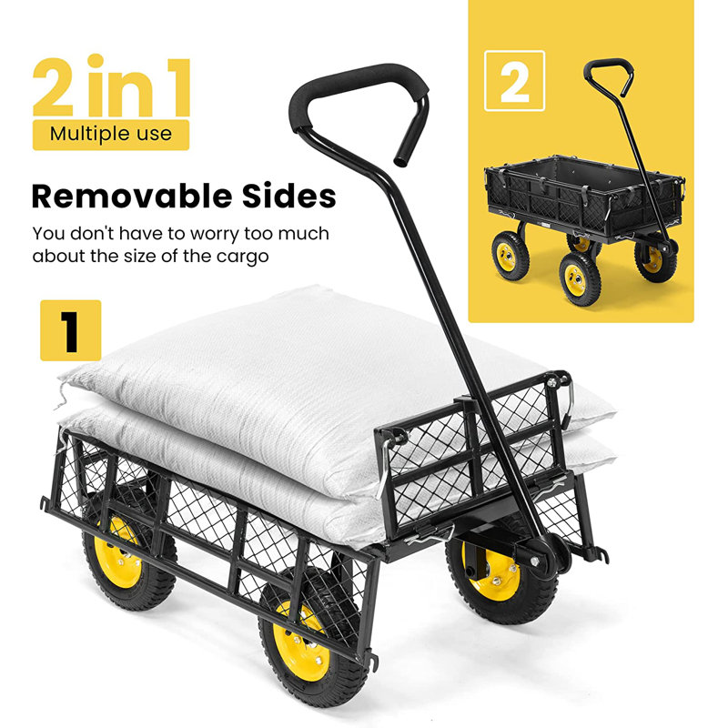 Heavy Duty Black Steel Garden Cart with Pneumatic Wheels