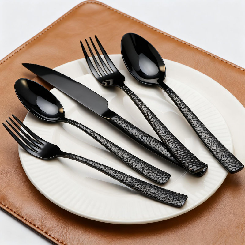 Ensemble de couverts 20 pièces en acier inoxydable pour 4 personnes, ensemble de couverts à texture martelée, argenterie de qualité alimentaire allant au lave-vaisselle pour un usage domestique