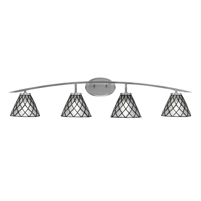 Barre d'éclairage de salle de bain 4 lumières avec verre de glace 7 po Kurve, Argent