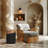 Lameen Natural Wood and Metal Round Drum End Table
