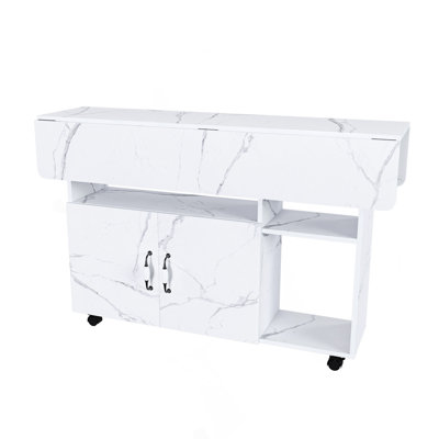 47 Inch Multi‑Functional Folding Dining Table with Storage Shelves & Lockable Wheels, Compact Foldable Desk for Small Space, Kitchen Dorm Office