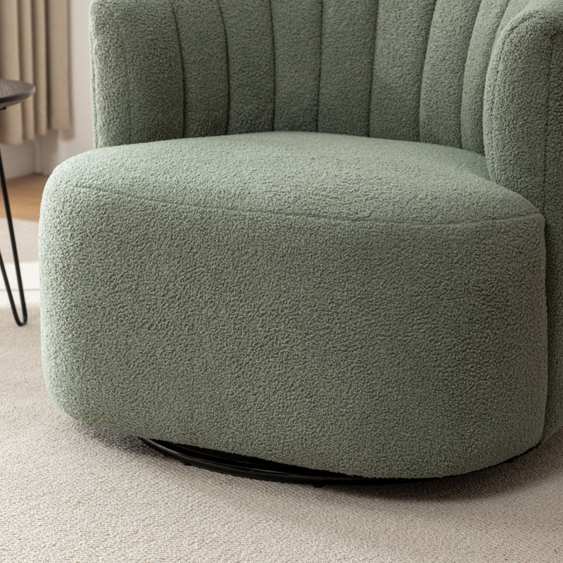 Musaab Upholstered Swivel Barrel Chair, Green Teddy