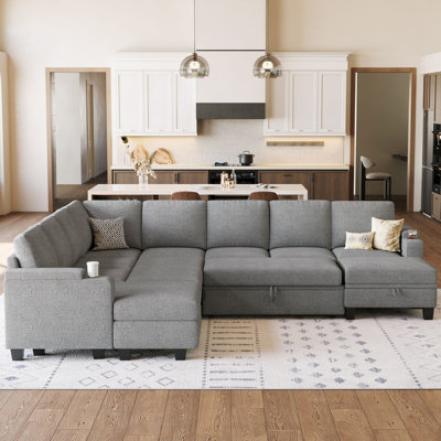 Januelle Oversized 119.9'' Long Sofa Bed Chenille Storage Sectional Sofa With Ottoman