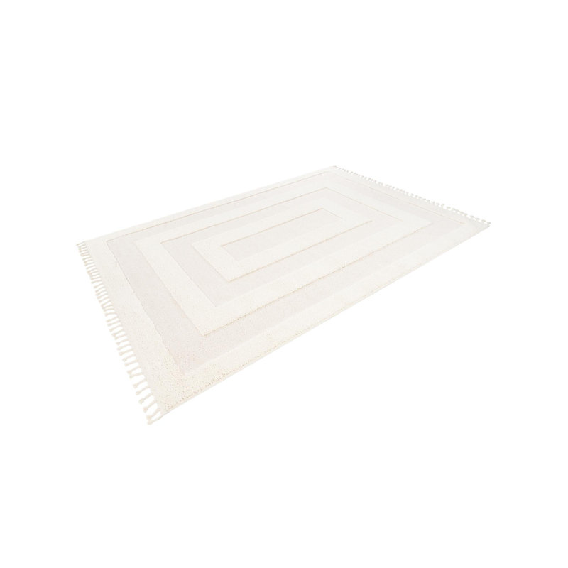 Reike Ivory Geometric Machine Woven Polyester Area Rug, Rectangle 10' x 13'1"