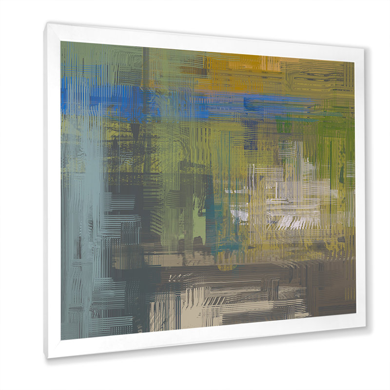 «Blue and Green Frozen Grunge Art II», reproduction d'art sur toile, H 30 po x l 30 po x P 1 po, Cadre photo blanc