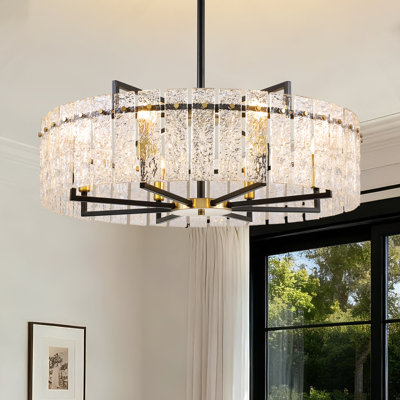 Lustre tambour 8 lumières avec verre texturé Friedhardt