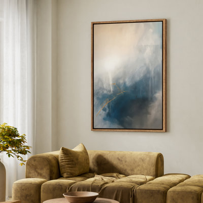 Framed Canvas Wall Art - Blue & Gold Abstract Wall Prints for Bedroom - 24"x36"