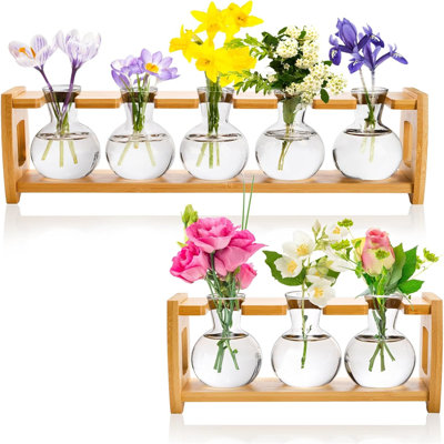 2 Pack Plant Propagation Stations, Desktop Plant Terrarium With Wooden Stand, Water Propagation Station, Hydroponic Plants Vase With 8 Glass Bulbs, Small Propagated Plant Jar For Home Office