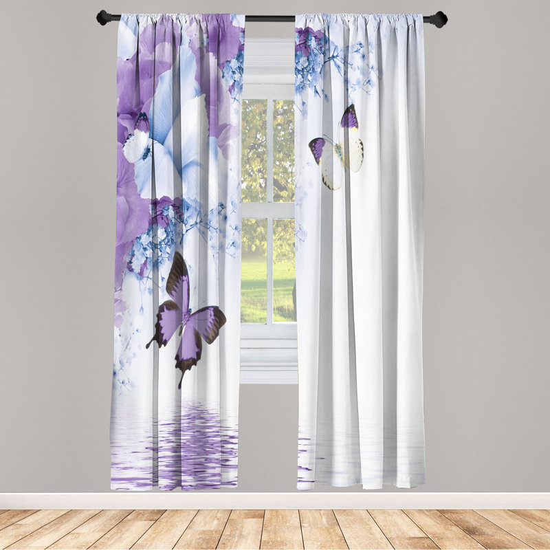 Microfiber Floral Semi-Sheer Rod Pocket Curtain Panels, 28" W x 84" L, Violet/Light Blue