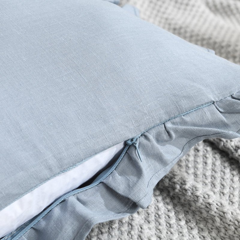 Housses de coussin à franges en lin, Bleu, H 18 po x l 18 po