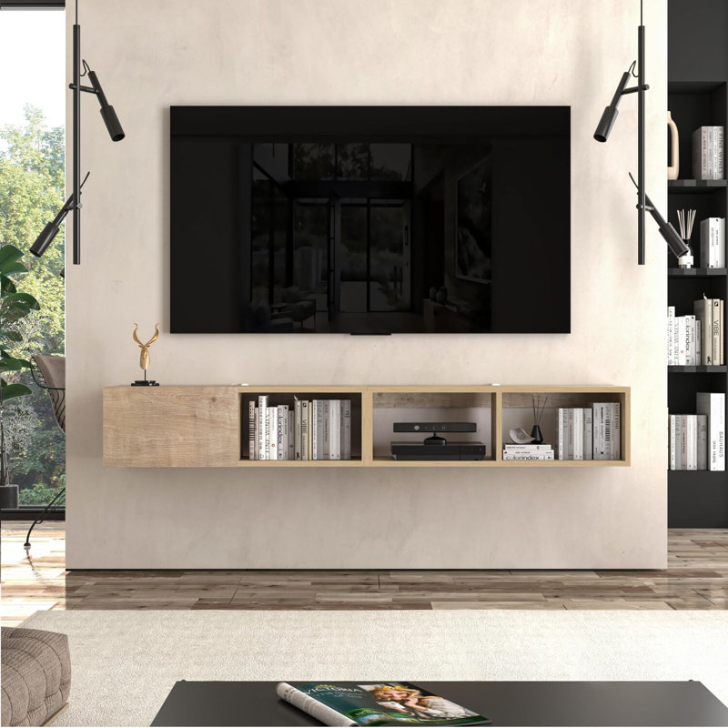  Meuble audio-vidéo mural et flottant rectangulaire de 36 po de largeur avec tablettes en bois