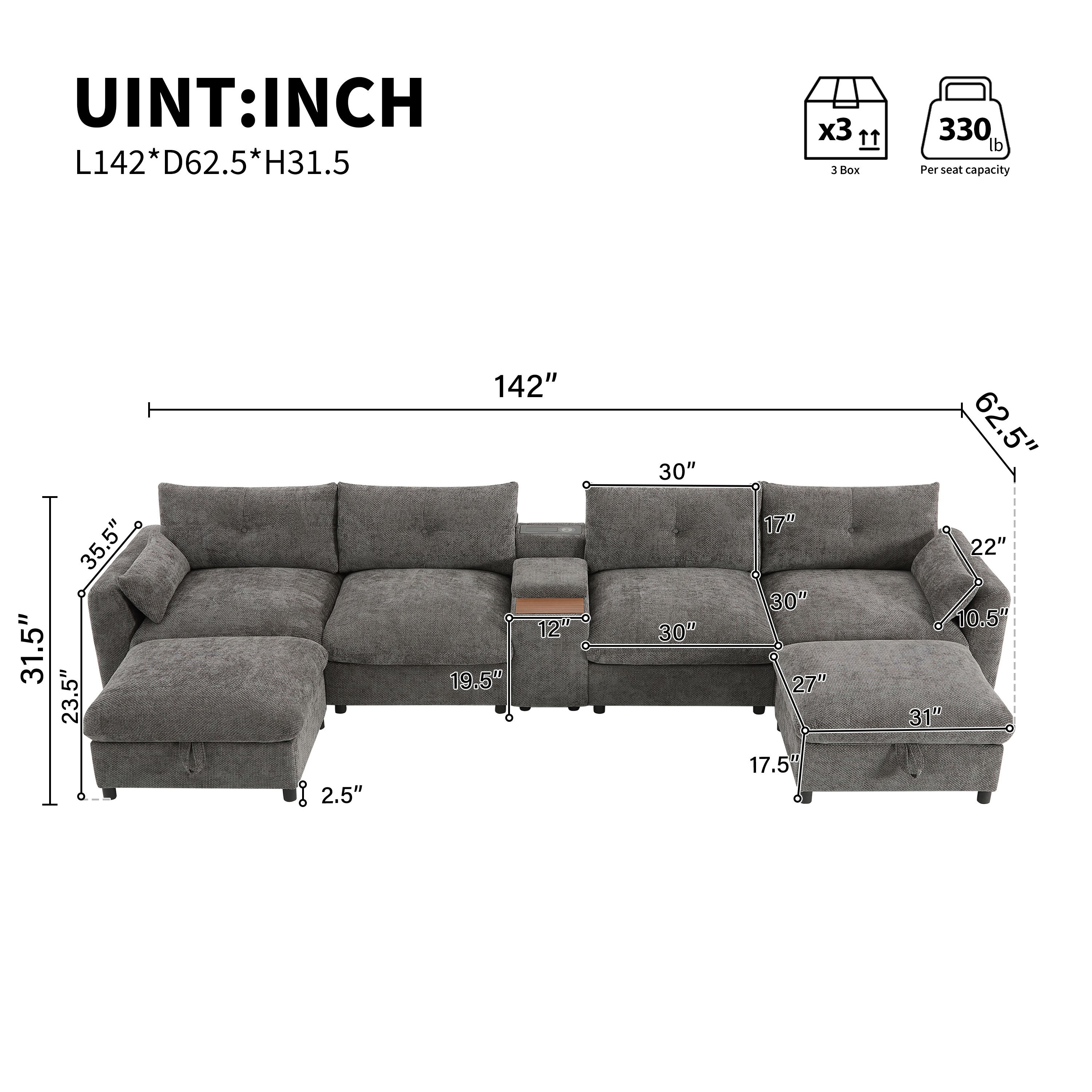 Latitude Run® 142'' U-Shaped Sectional Sofa with Movable Storage ...