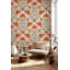 Papier peint blanc avec motif floral rétro-684251029