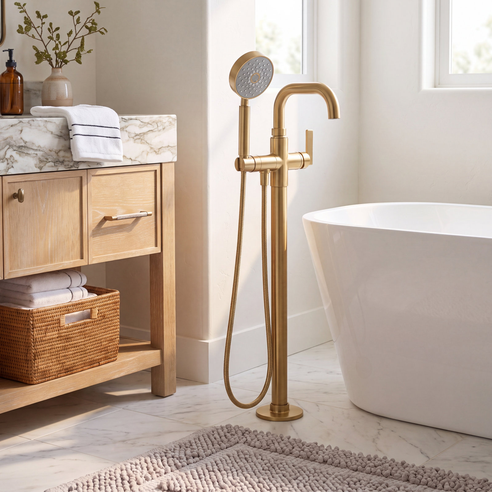 Castia Freestanding Bath Filler Trim, Moderne Brass