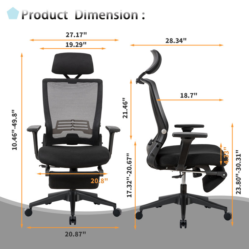 Makenzie Ergonomic Office chair with Adjustable Armrest and Foldable Backrest,minimal assembly, Black