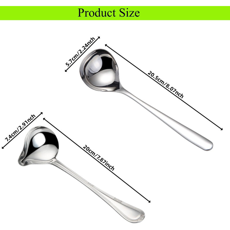 Ensemble de 4 louches à sauce en acier inoxydable avec bec - cuillère à soupe et à soupe de qualité alimentaire 18/10 pour une coulée précise, durable et lavable au lave-vaisselle