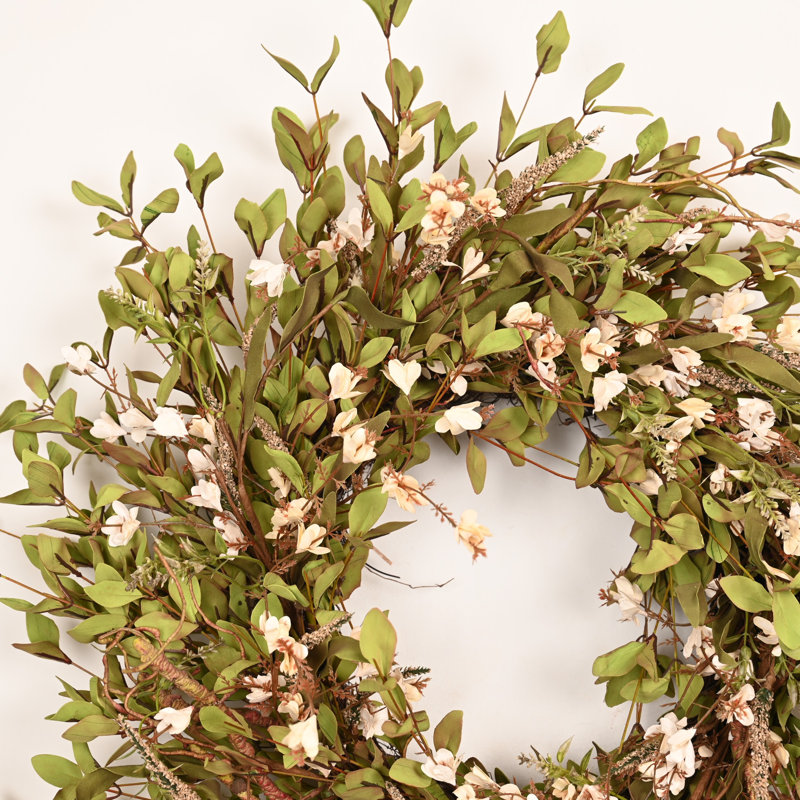 Grande couronne de fleurs artificielles de 26 po avec serre, Green;Cream
