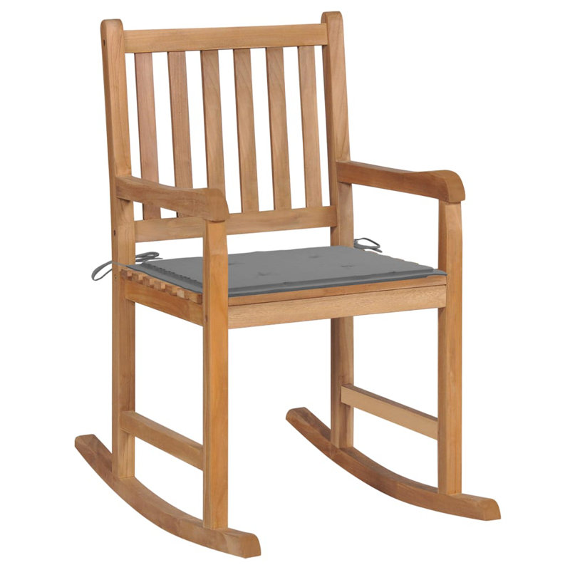 Chaise berçante d'extérieur avec coussin en bois de teck, Taupe