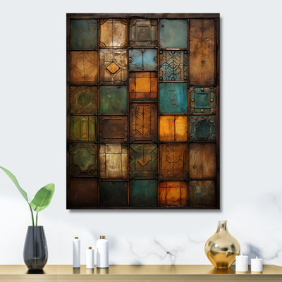 «Green Stones Tiles III», art mural en métal abstrait