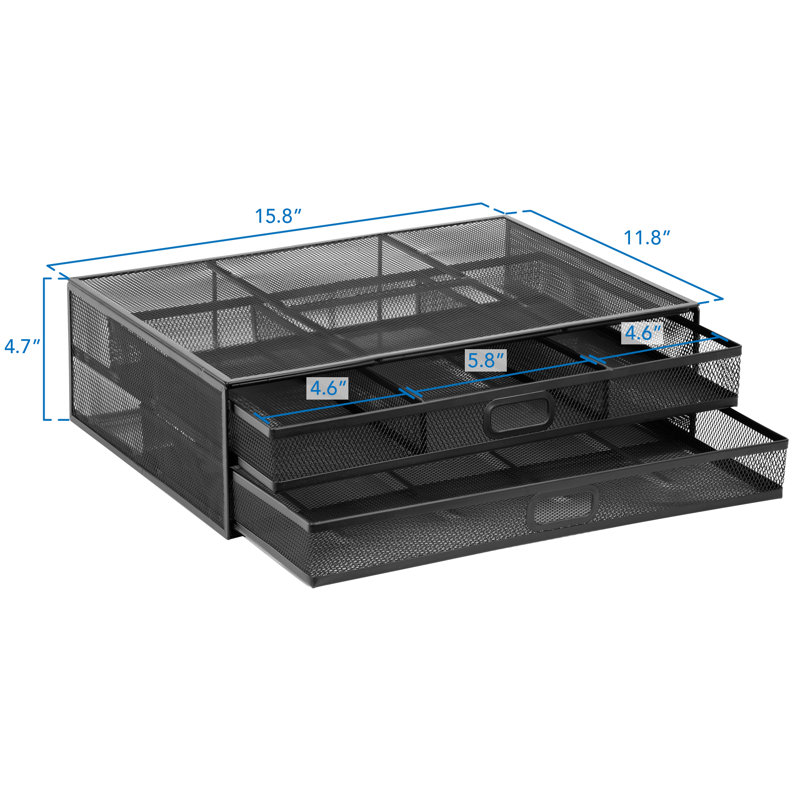 Mount-It! Computer Monitor Stand With Drawers, Metal Mesh Riser & Organizer For Laptop and Computer, Black