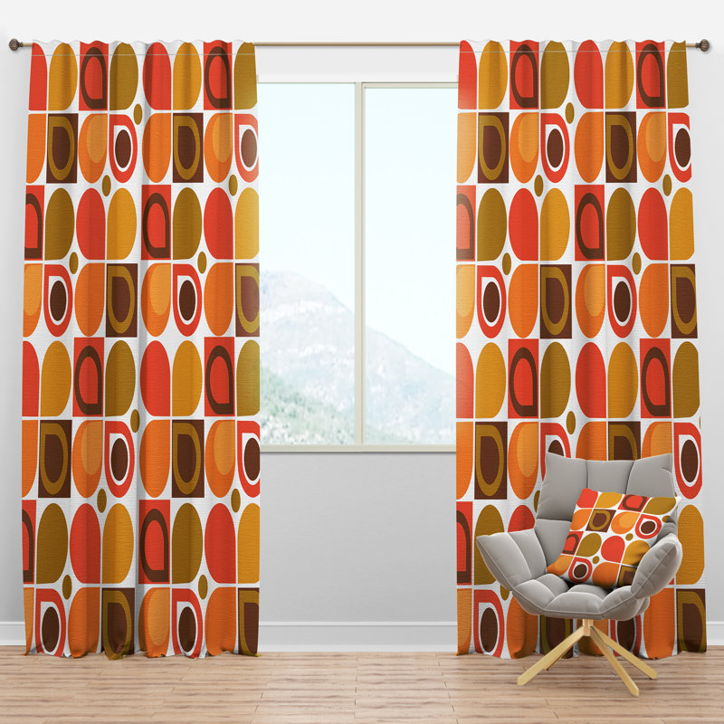 Retro Geometric Pattern Orange and Brown Polyester Curtain Panel