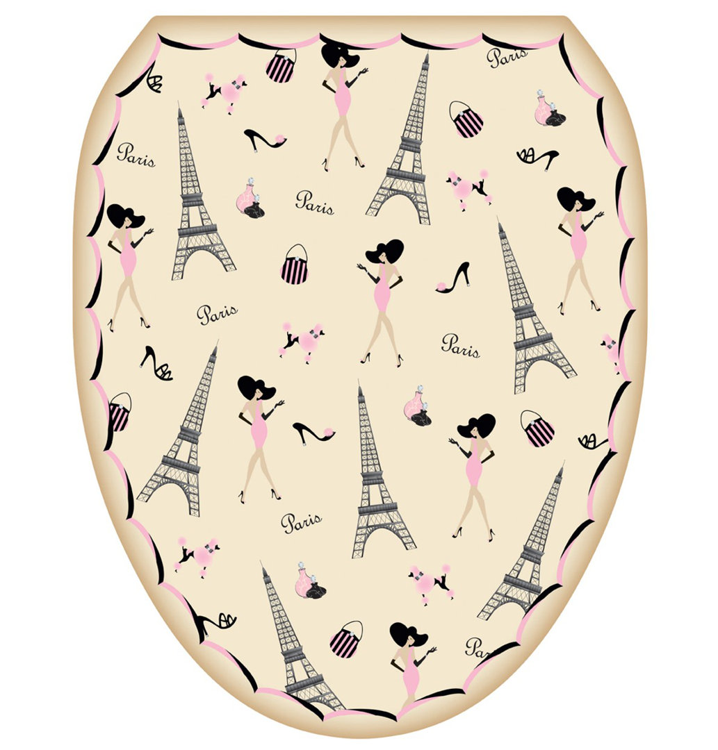 Themes Paris France Toilet Seat Decal – Toilet Tattoos Static Cling Vinyl Lid Cover fits Round & Elongated Seats Toilet Tattoos Toilet 