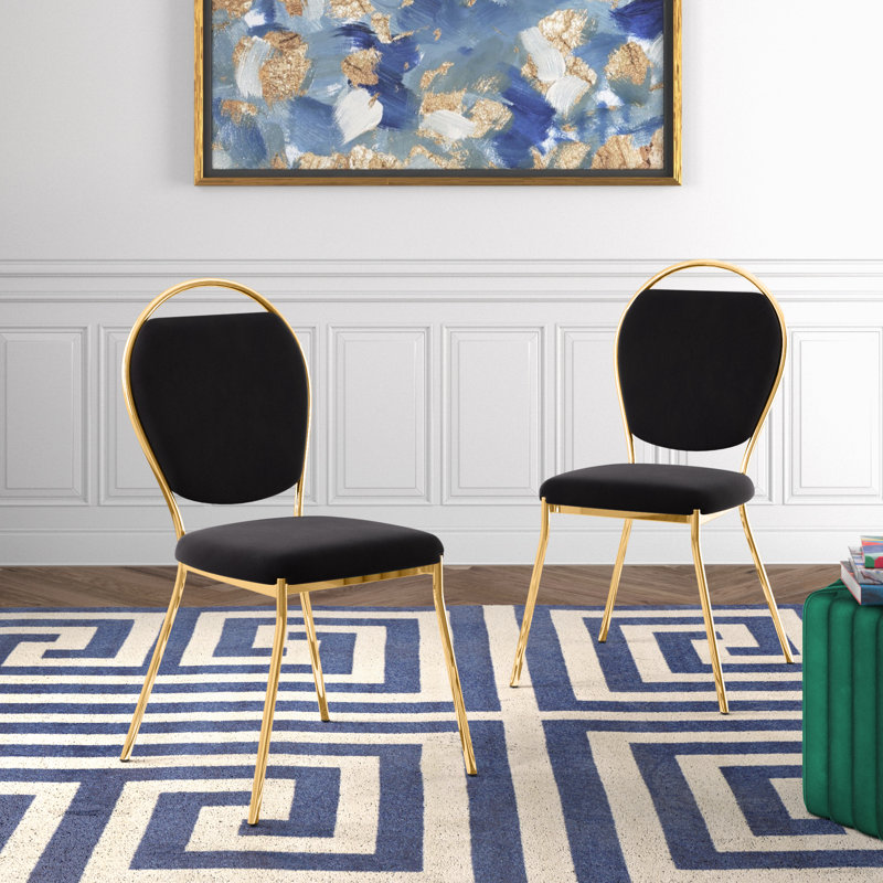 Chaises d'appoint rembourrées en velours Kayda, Velours noir