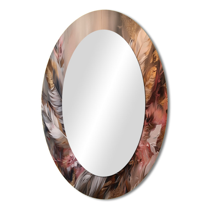 Gold Feather Wanderlust VI - Large Oval Wall Mirror On Metal, 36" x 24"