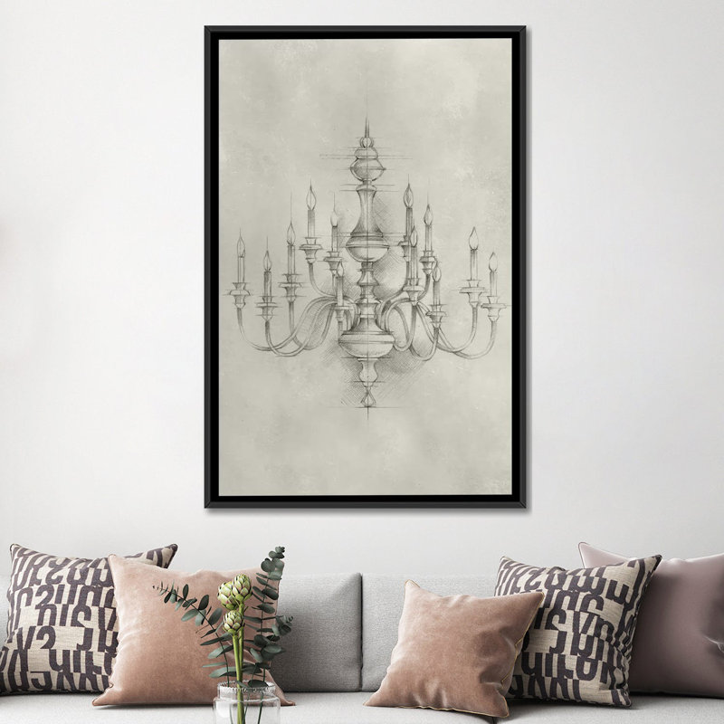 «Chandelier Schématique I», impression sur toile, H 26 po x l 18 po x P 1,5 po, Toile avec cadre noir