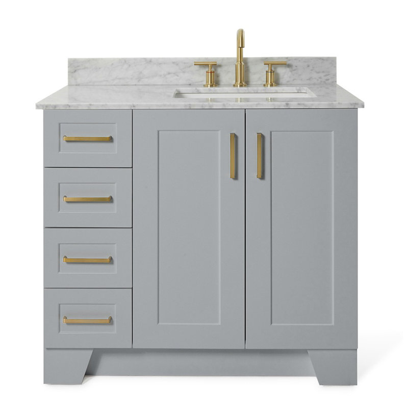 ARIEL TAYLOR 37 IN RIGHT OFFSET SINGLE OVAL SINK VANITY, Right, Rectangle, Gray