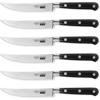 Ensemble de couteaux à steak standard Cooks, couteaux de cuisine en acier inoxydable à forte teneur en carbone, poignée ergonomique, 6 pièces, noir