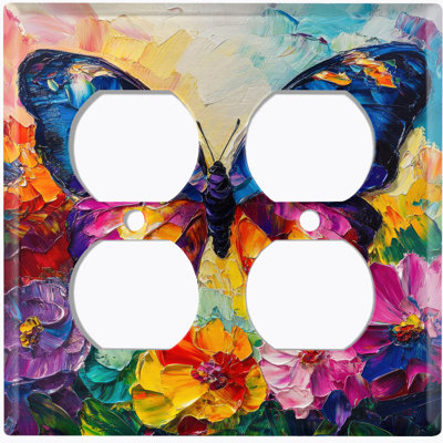 Metal Light Switch Plate Cover; US Standard Size 2 Gang Duplex - Colorful Butterfly