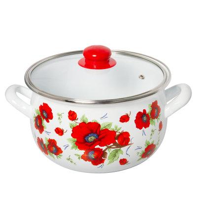 Casserole en émail de style campagnard traditionnel avec couvercle en verre