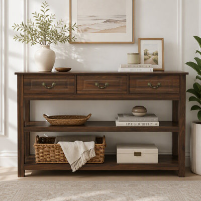 63" Wood Console Table with 3 Drawers