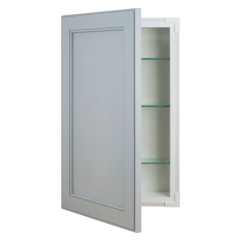 14" W x 34" H x 3.5" D Solid Wood Recessed Bathroom Cabinet, Primed