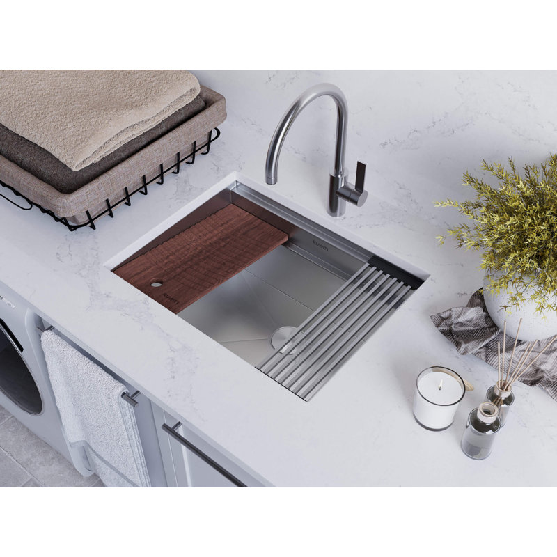 Ruvati 23 x 19 x 12 inch Deep Laundry Workstation Sink with Washboard Undermount Stainless Steel