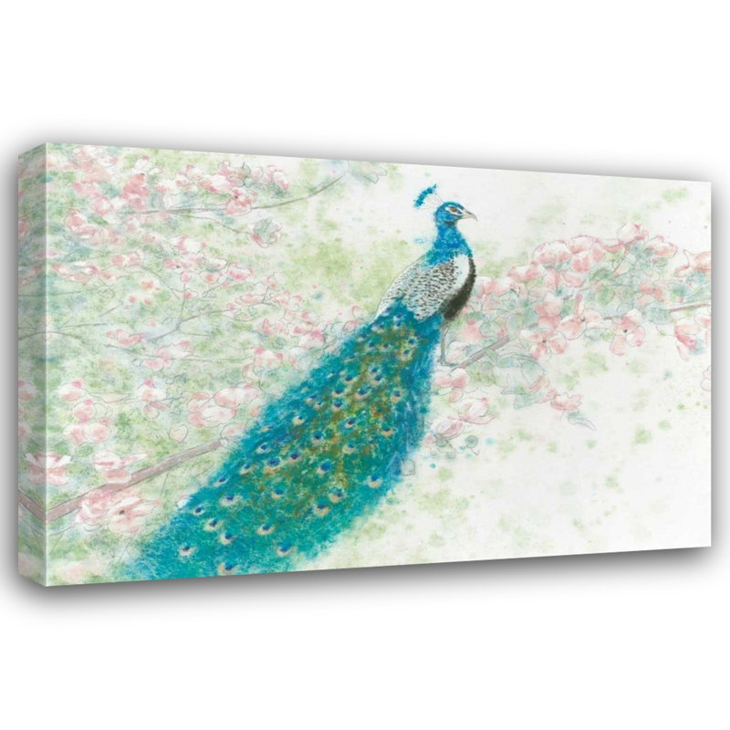  Art sur toile tendue par Wiens, James Gallery: Spring Peacock I Pink Flowers, 32" H x 48" W