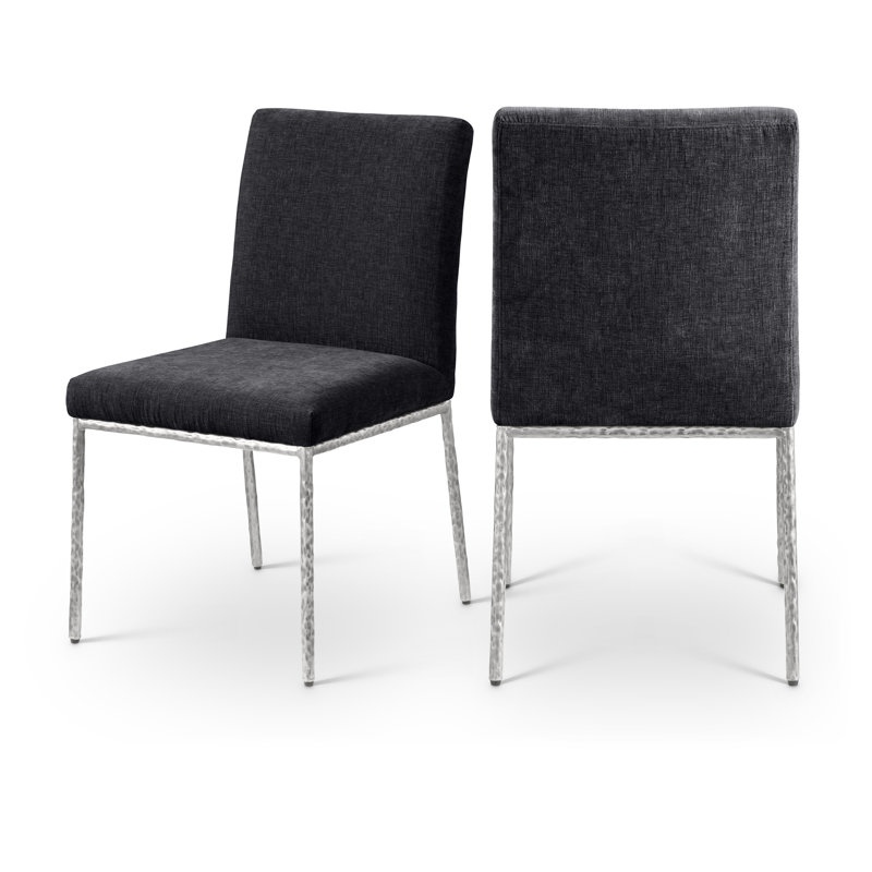 Chaise d'appoint en chenille Reeves, Argent brossé, Tissu chenille noir