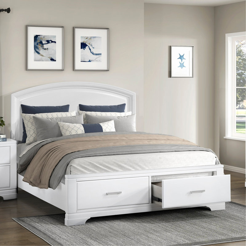 Meuble de chambre à coucher en bois avec tête de lit transitionnelle et lit plateforme, Très grand lit, Blanc