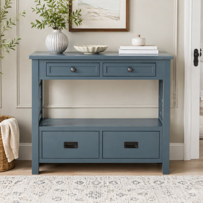 36'' Farmhouse Pine Wood Console Table Entry Sofa Table with 4 Drawers & 1 Storage Shelf