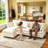 Beige Chenille Modular Sectional Sofa, Double Layer Support Couch with 5 Pillows & Side Storage Pocket,Movable Ottoman-1274976951
